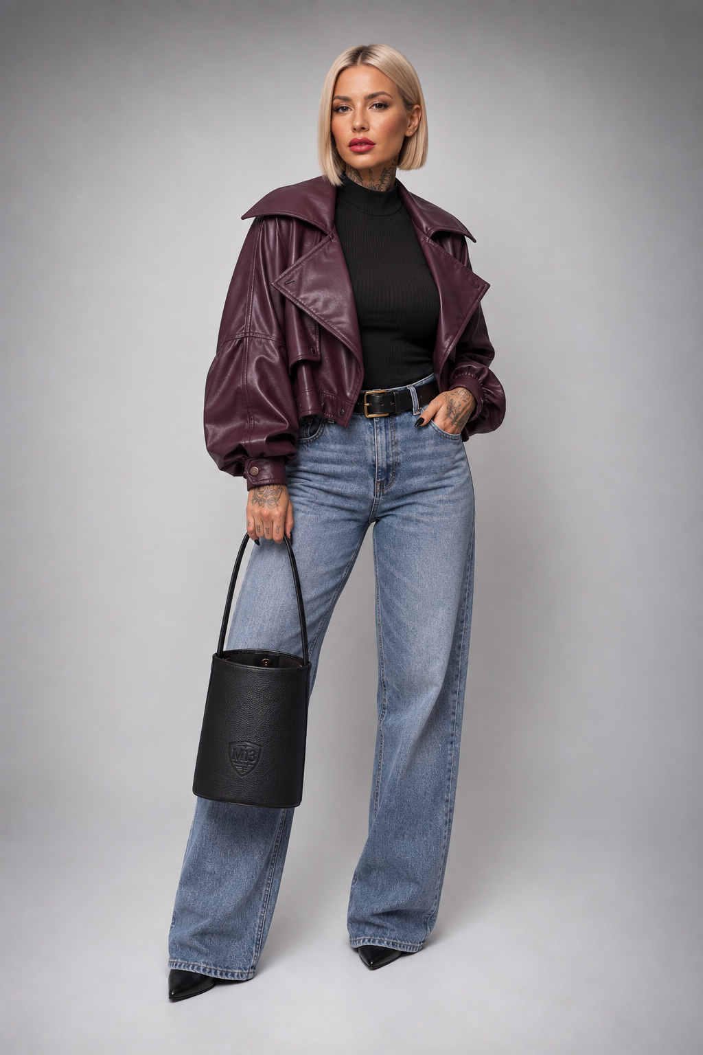 Chaqueta Bomber de Polipiel Burdeos