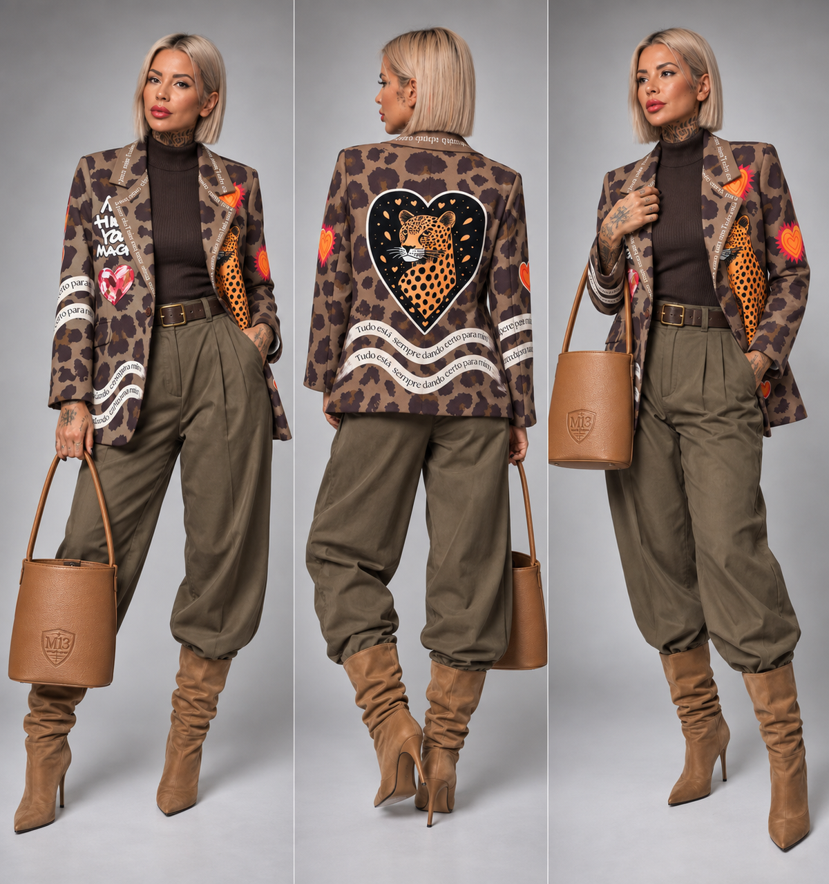 Americana Oversize Animal Print con Leopardo y Corazones
