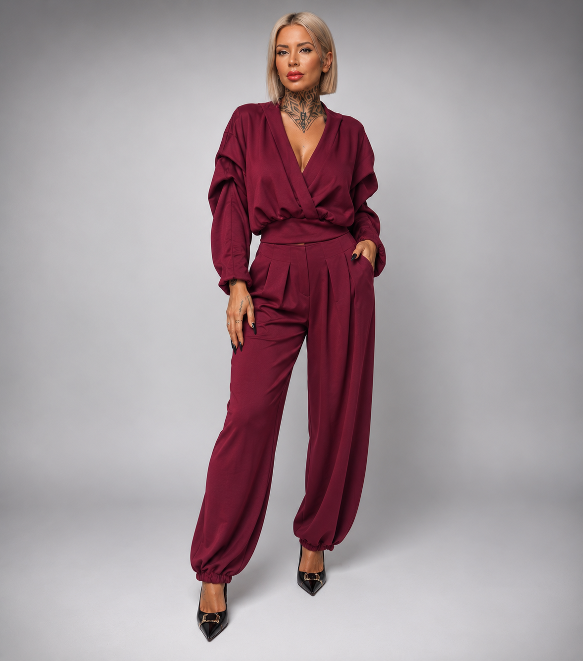 Conjunto Elegante Cruzado Con Pantalón Bombacho