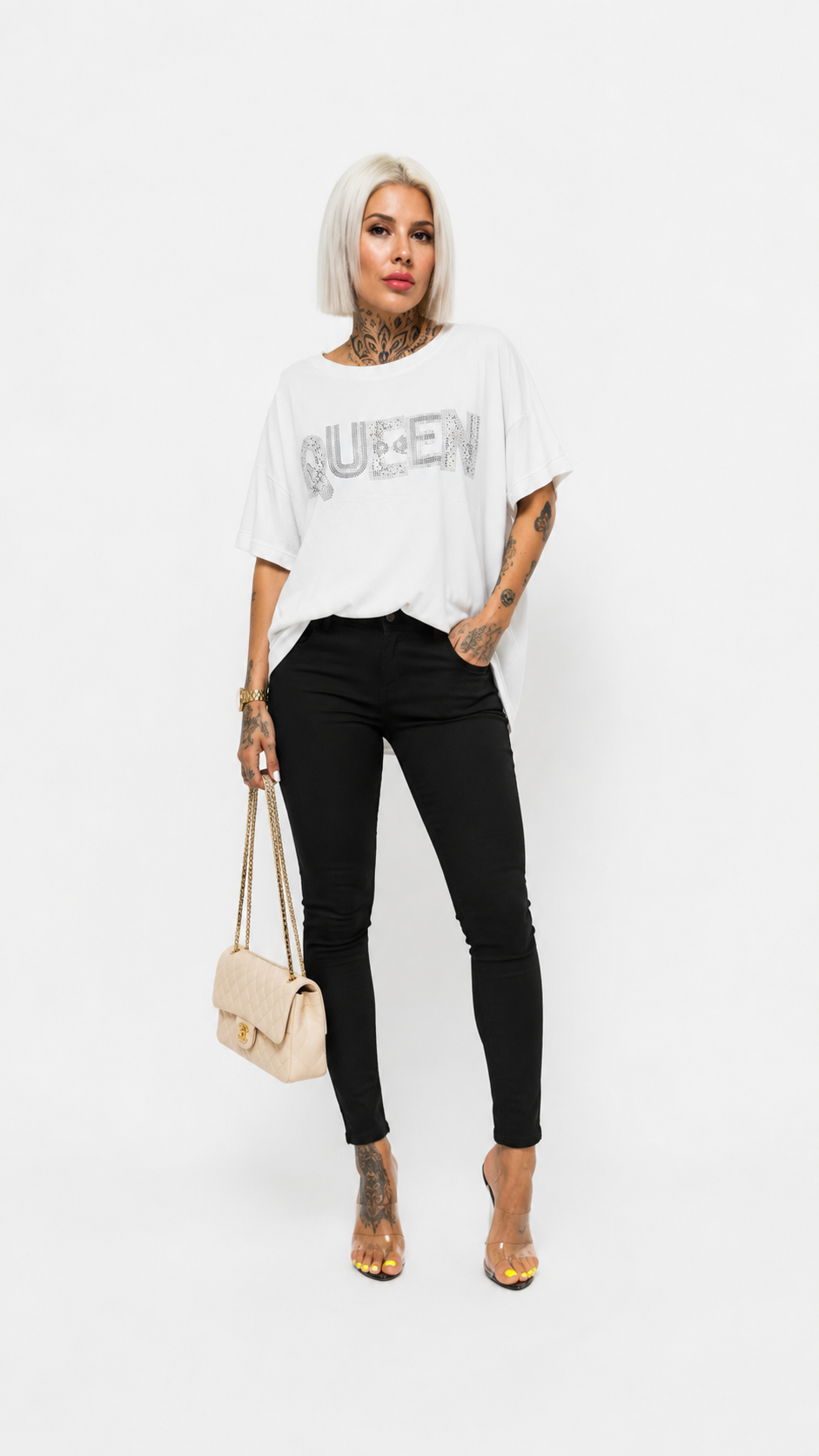 Camiseta Blanca con Strass – Modelos Amour, Corazón y Queen