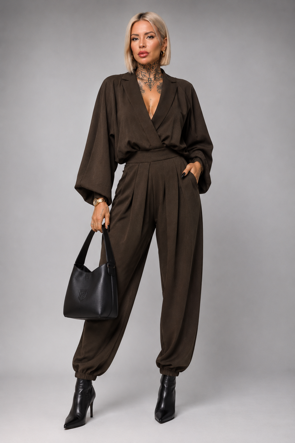 Conjunto Elegante Cruzado Con Pantalón Bombacho