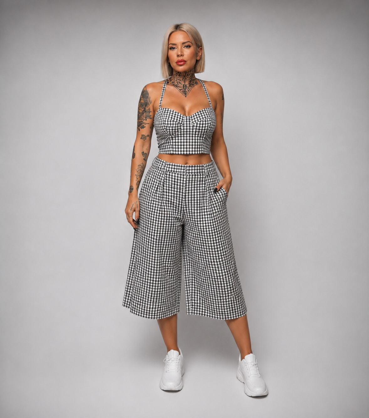 Conjunto Vichy Top Corsé y Pantalón Culotte