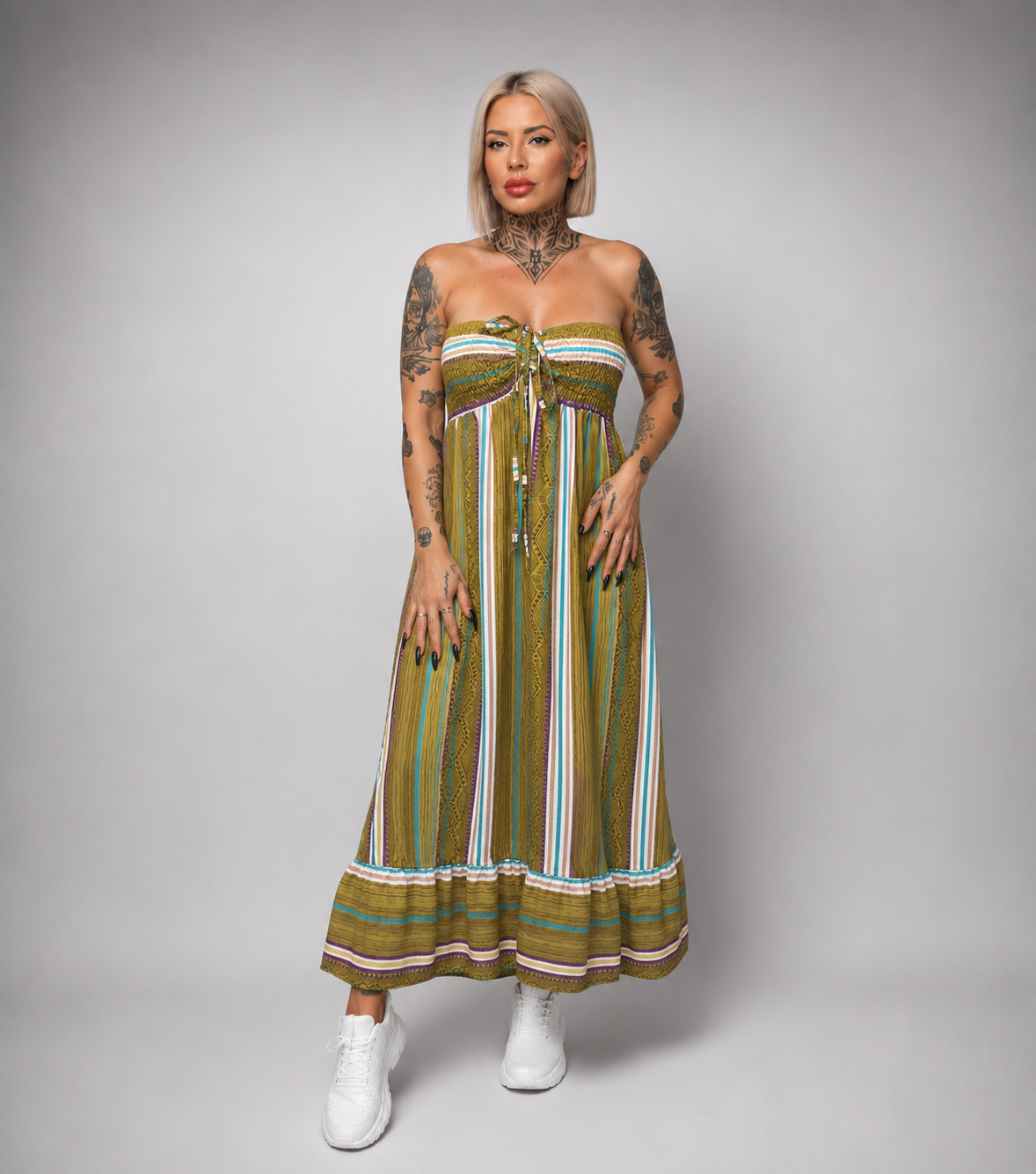 Vestido Largo Boho Palabra de Honor Estampado