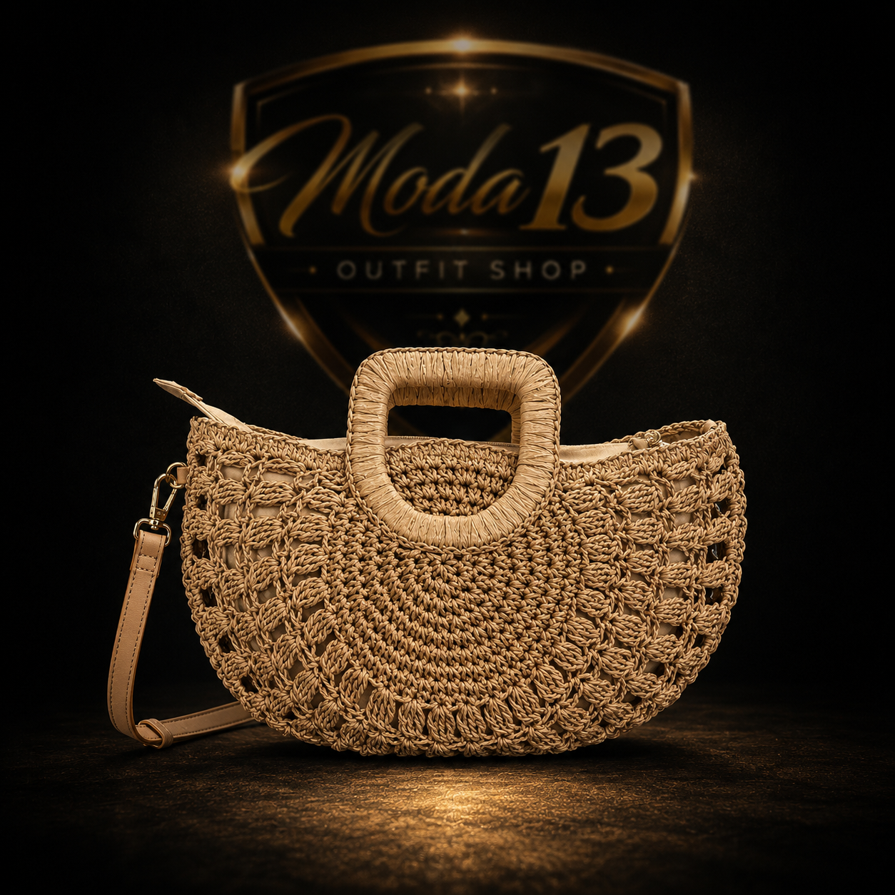 Bolso de Rafia Trenzada con Asa Redonda