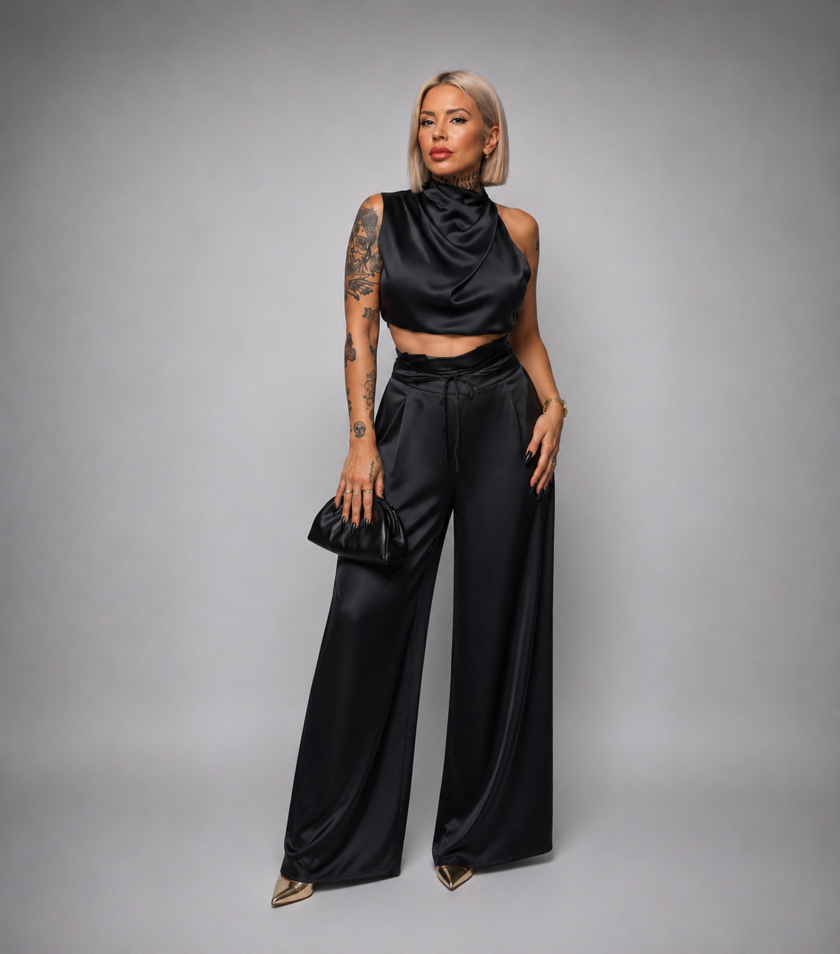 Conjunto de Satén Top + Pantalón Fluido