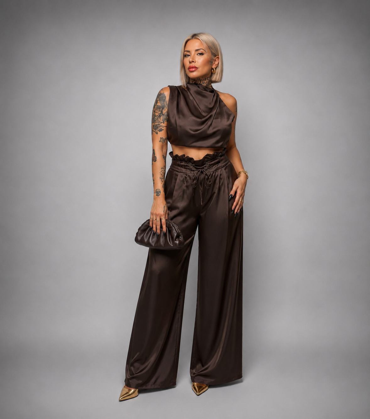 Conjunto de Satén Top + Pantalón Fluido
