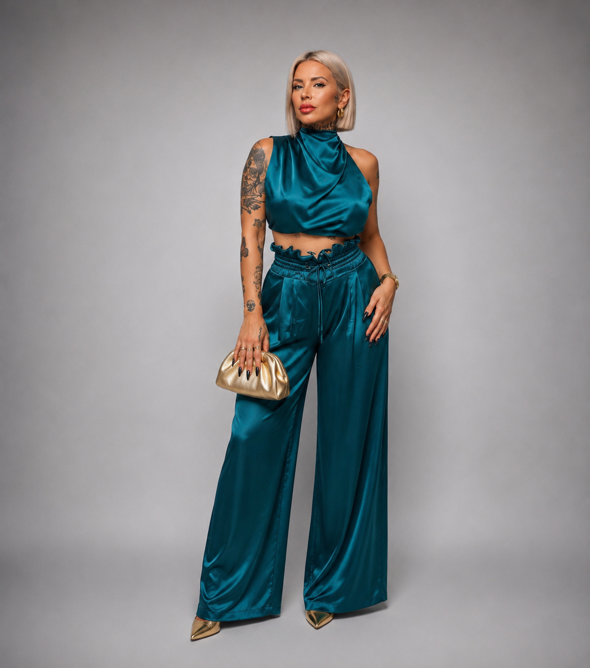 Conjunto de Satén Top + Pantalón Fluido