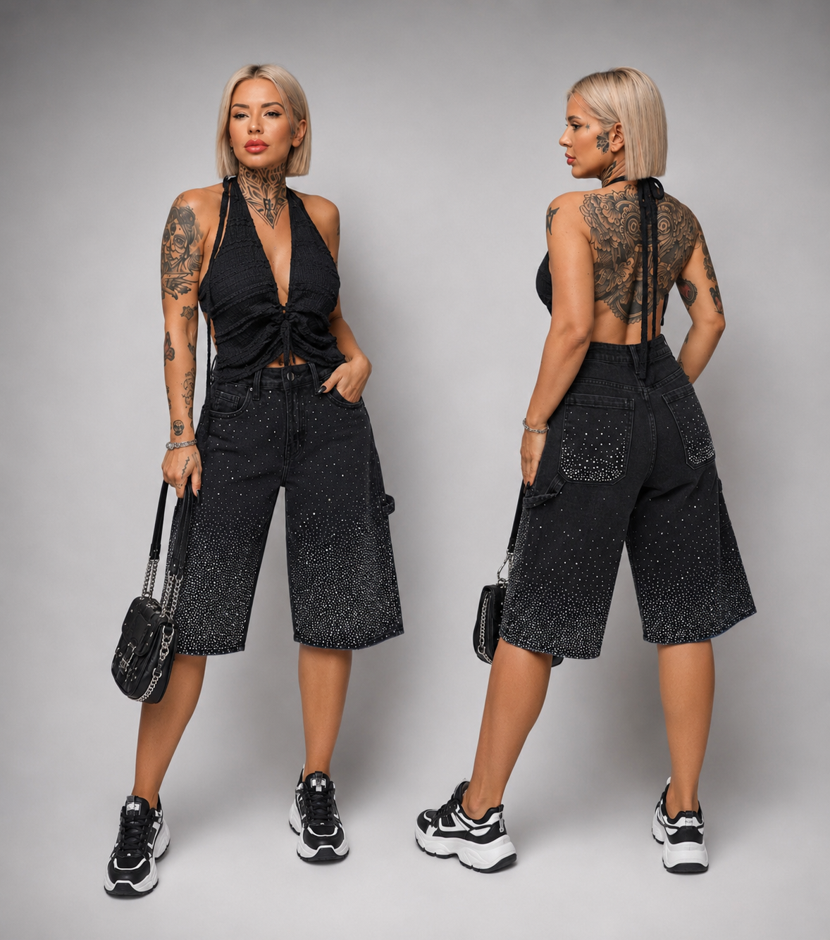 Bermuda Vaquera con Brillos – Denim Negro