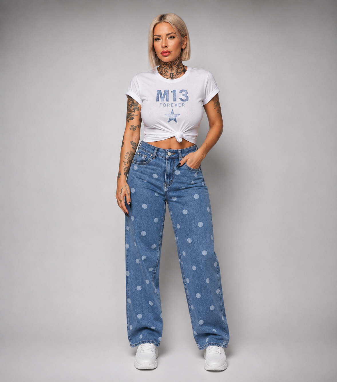 Pantalón Vaquero Lunares Wide Leg