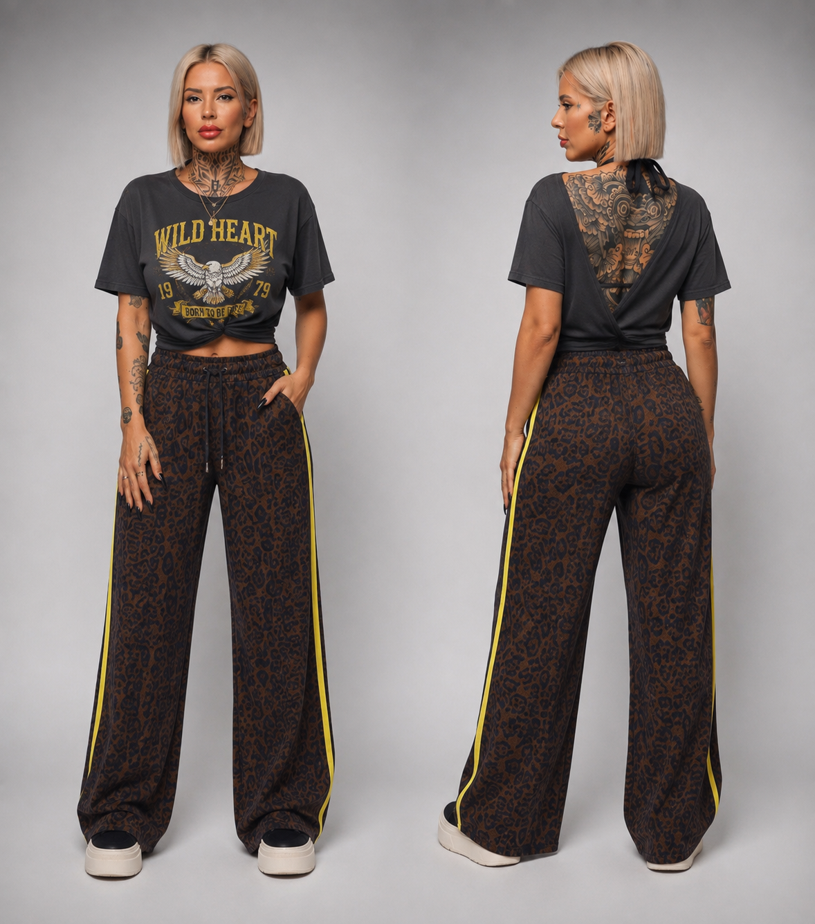 Pantalón Chándal Animal Print con Franjas Laterales