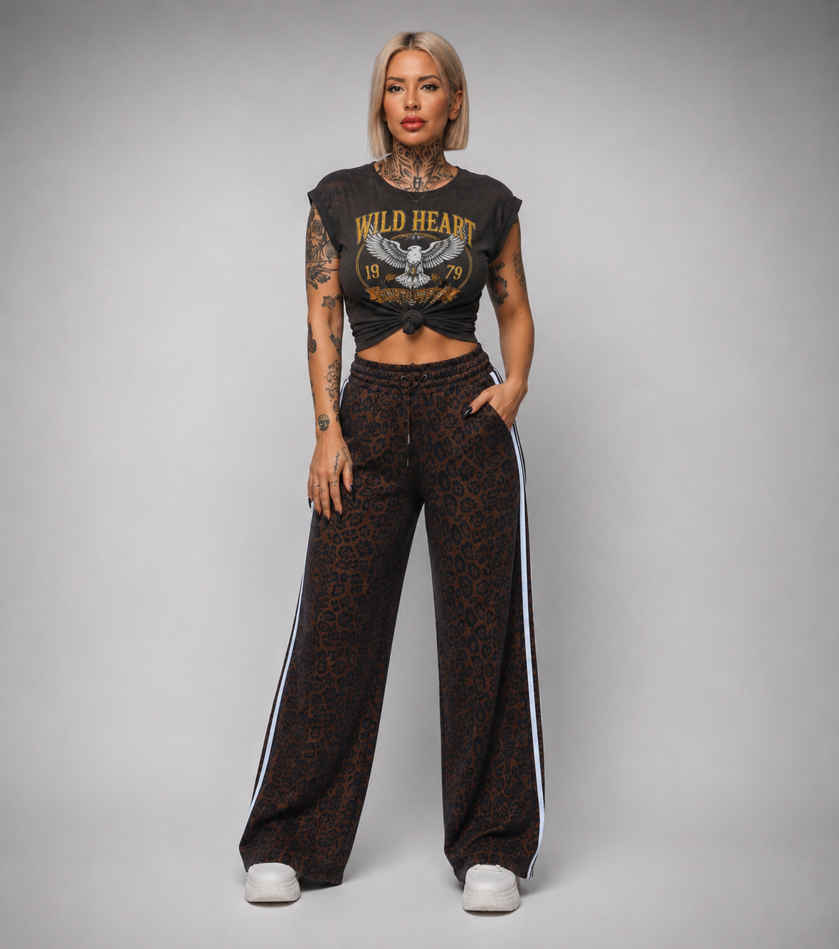 Pantalón Chándal Animal Print con Franjas Laterales