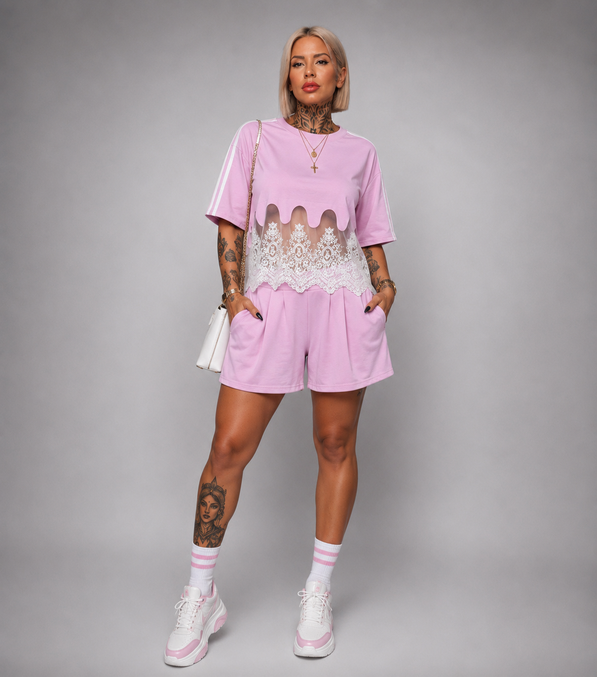 Conjunto Short y Camiseta con Encaje