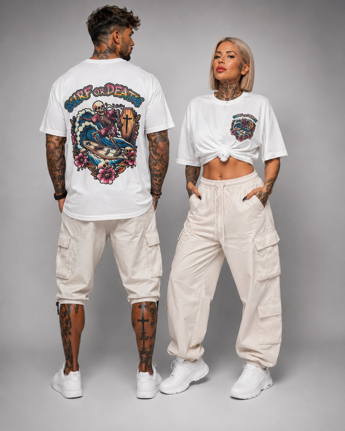 Camiseta Skull Surf or Death Blanca Unisex