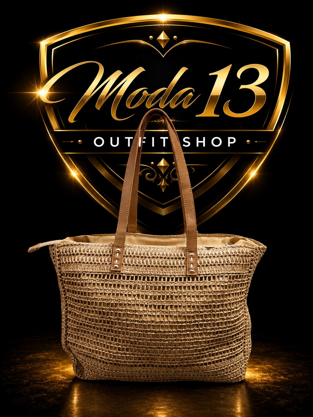 Bolso Shopper de Rafia con Asas Camel