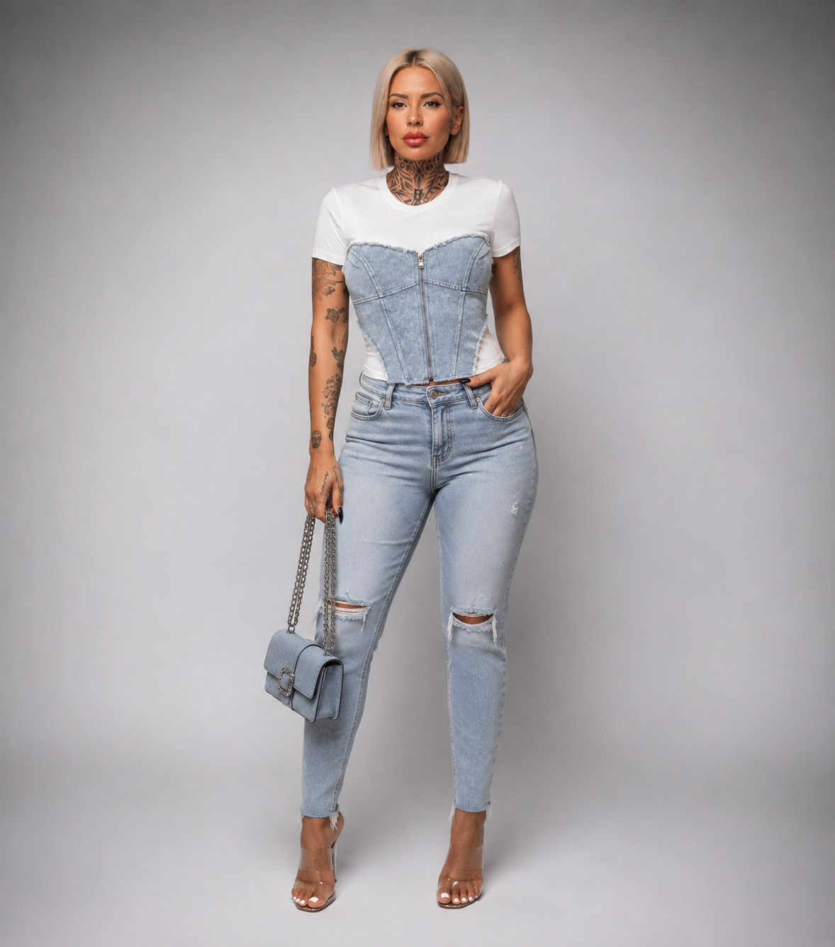 Camiseta Efecto Corsé Denim