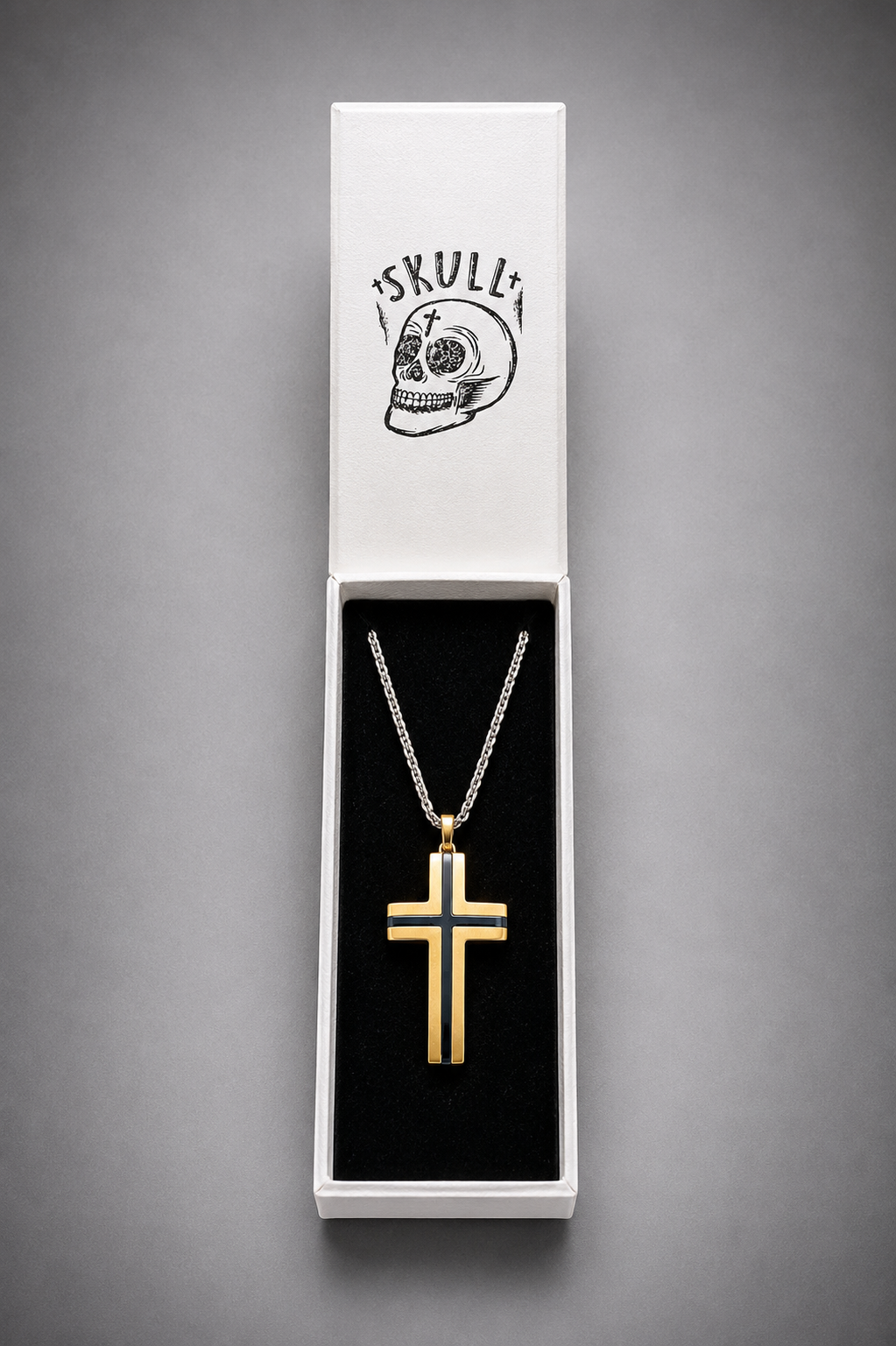 Collar Cruz Bicolor de Acero Inoxidable