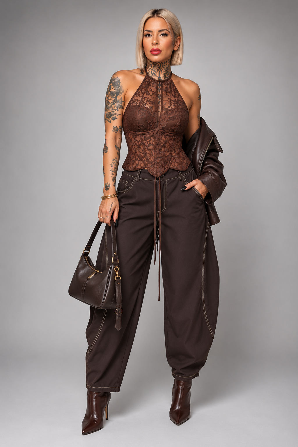 Corsé de Encaje Floral con Lazada Trasera