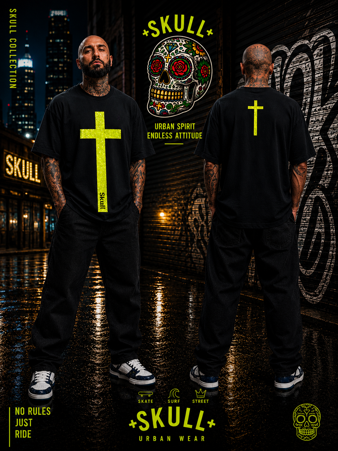 Camiseta Skull Cruz Amarilla