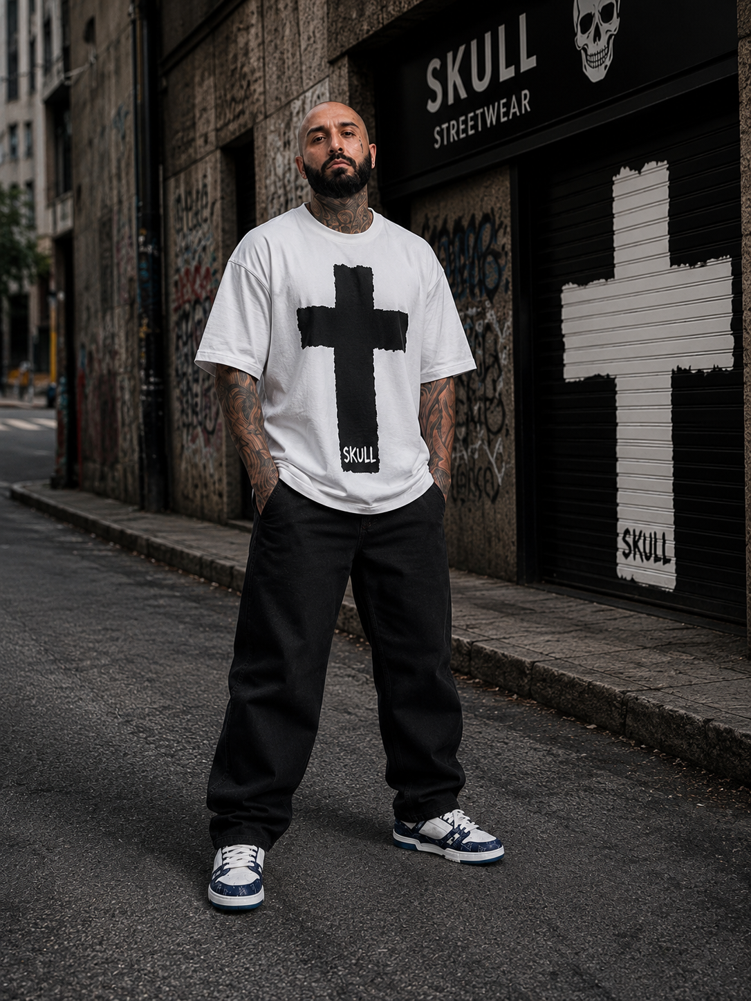 Camiseta Skull Cruz Ancha