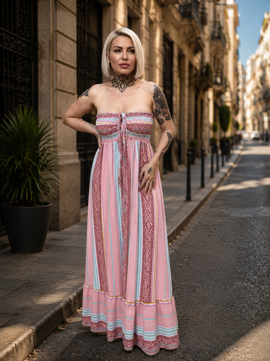 Vestido Largo Palabra de Honor Estampado