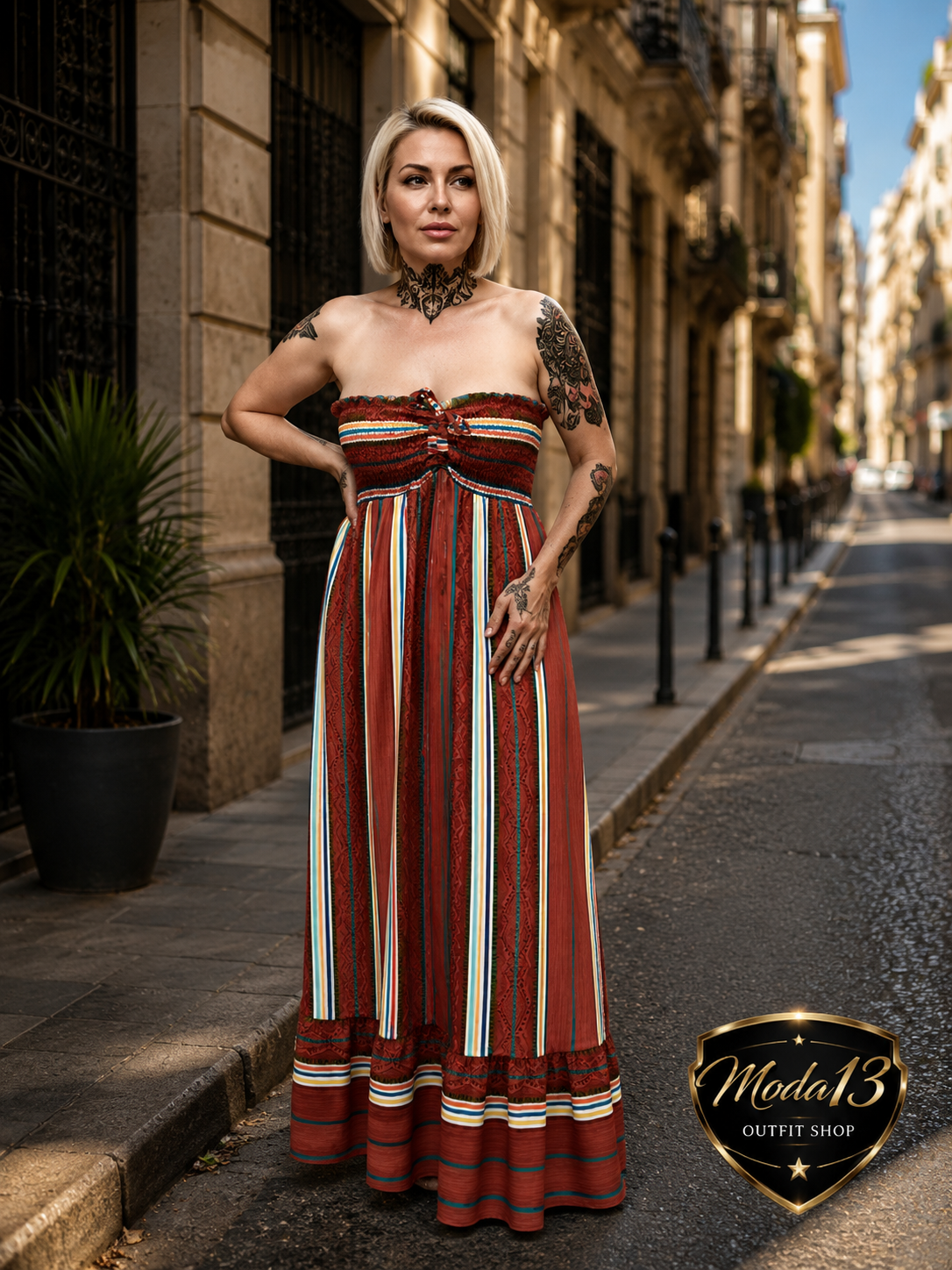 Vestido Largo Palabra de Honor Estampado