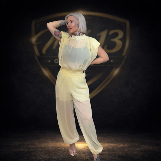 Conjunto elegante de gasa con pantalón globo