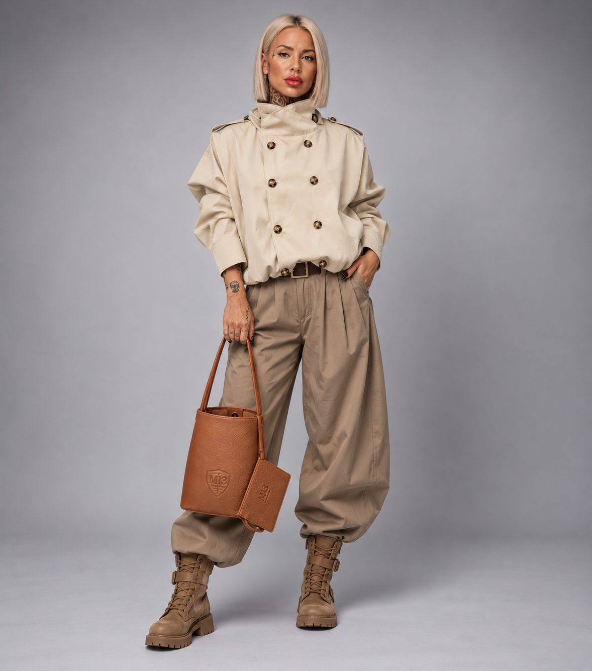 Chaqueta Bomber Oversize con Doble Botonadura