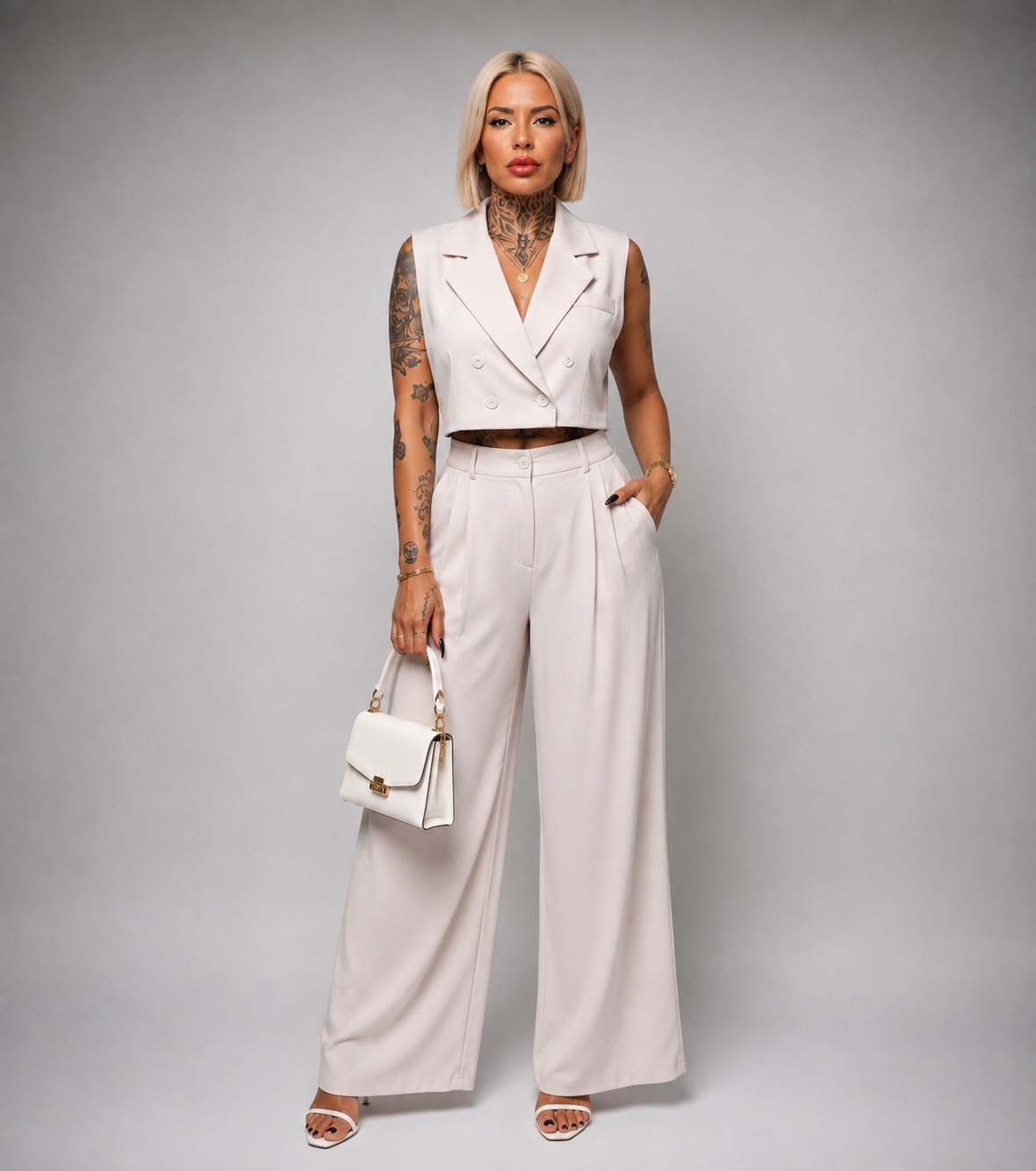 Conjunto Chaleco Crop y Pantalón Palazzo