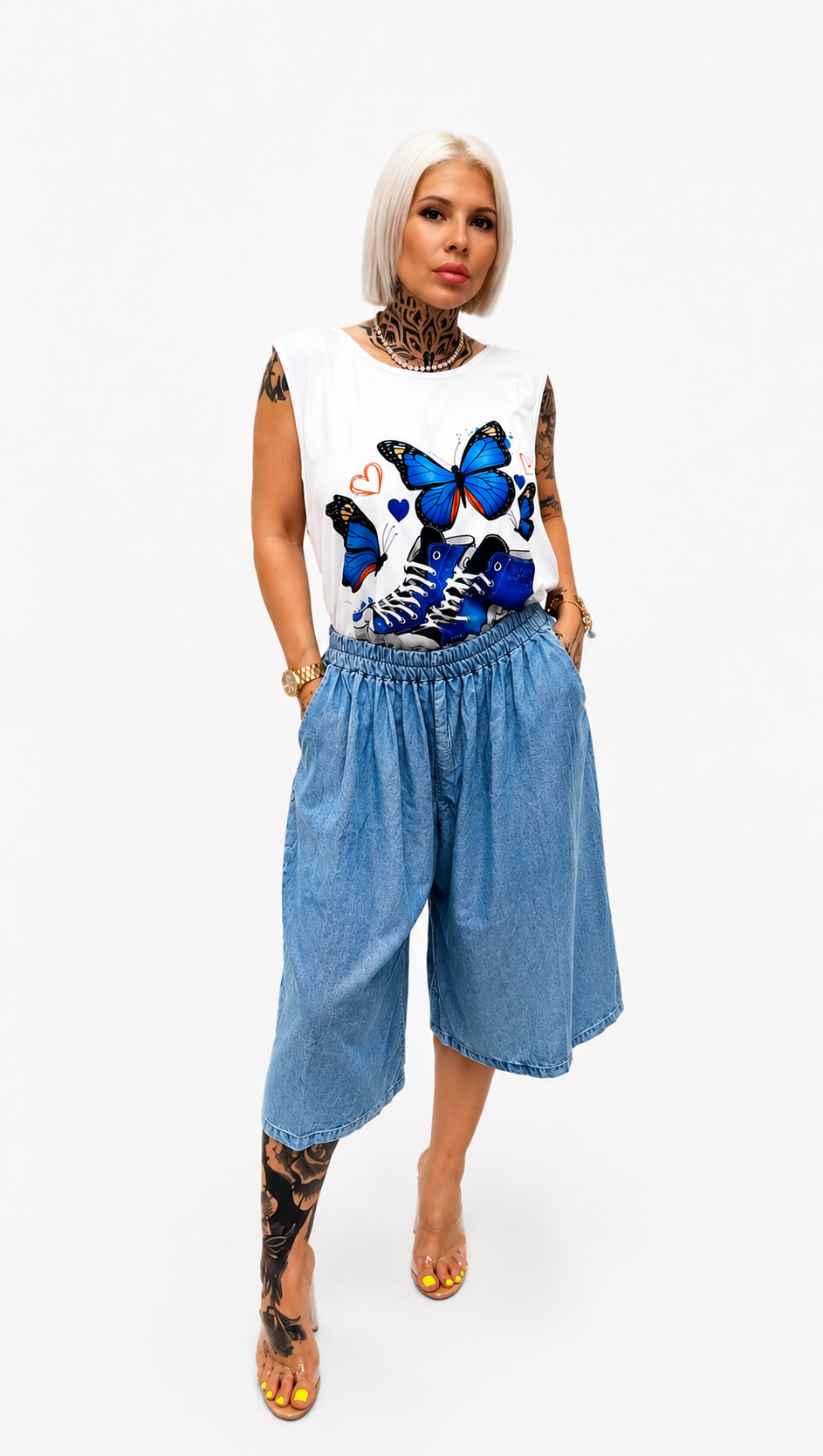 Camiseta Mariposas con Estampado Azul