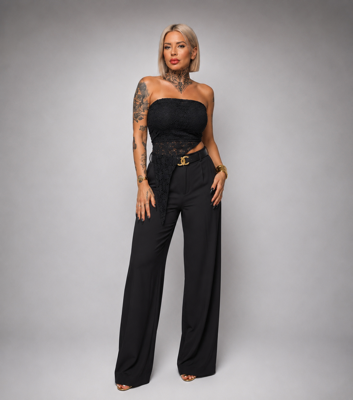Top Bandeau de Encaje Asimétrico con Copas