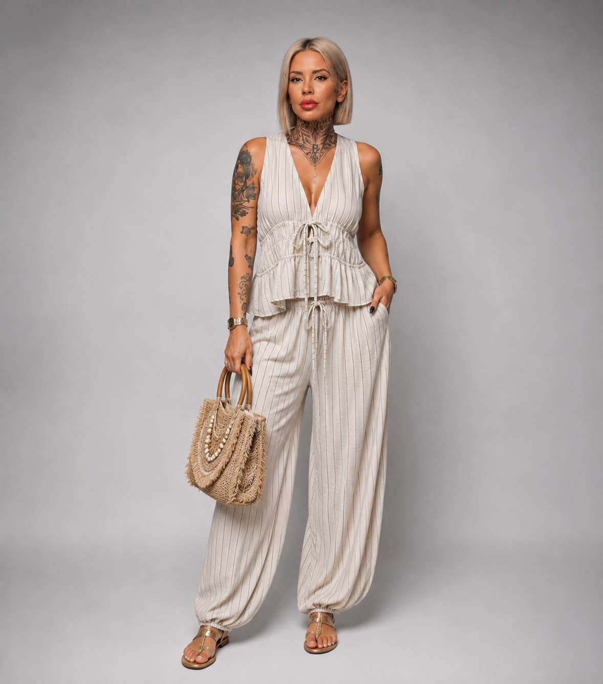 Conjunto Raya Diplomática Chaleco Fruncido + Pantalón