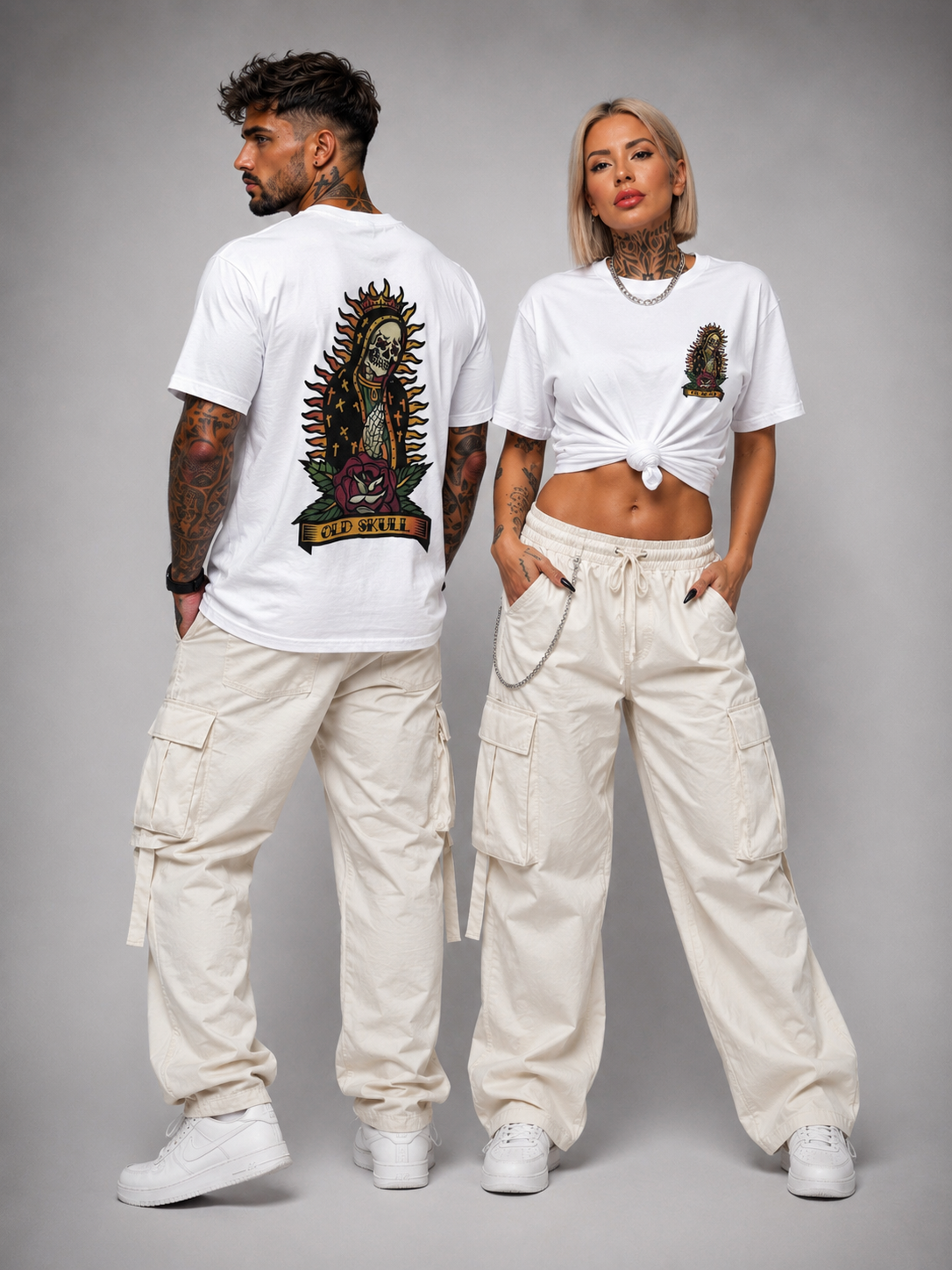 Camiseta Skull La Santa Muerte Blanca Unisex