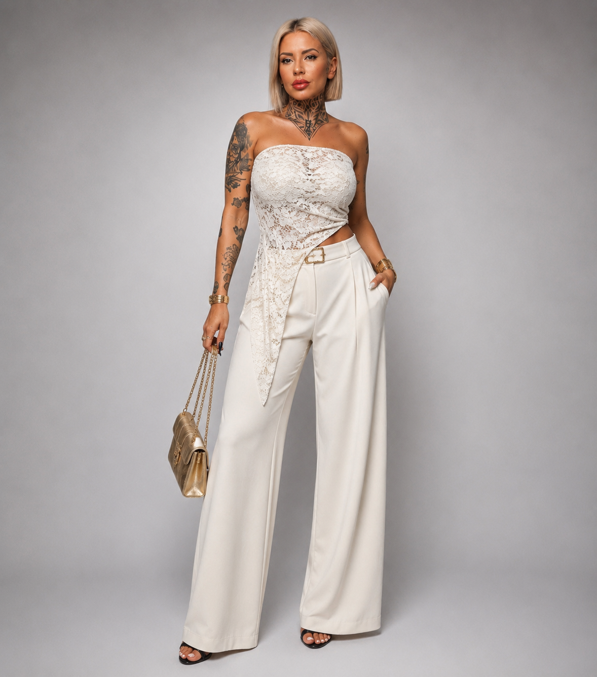 Top Bandeau de Encaje Asimétrico con Copas