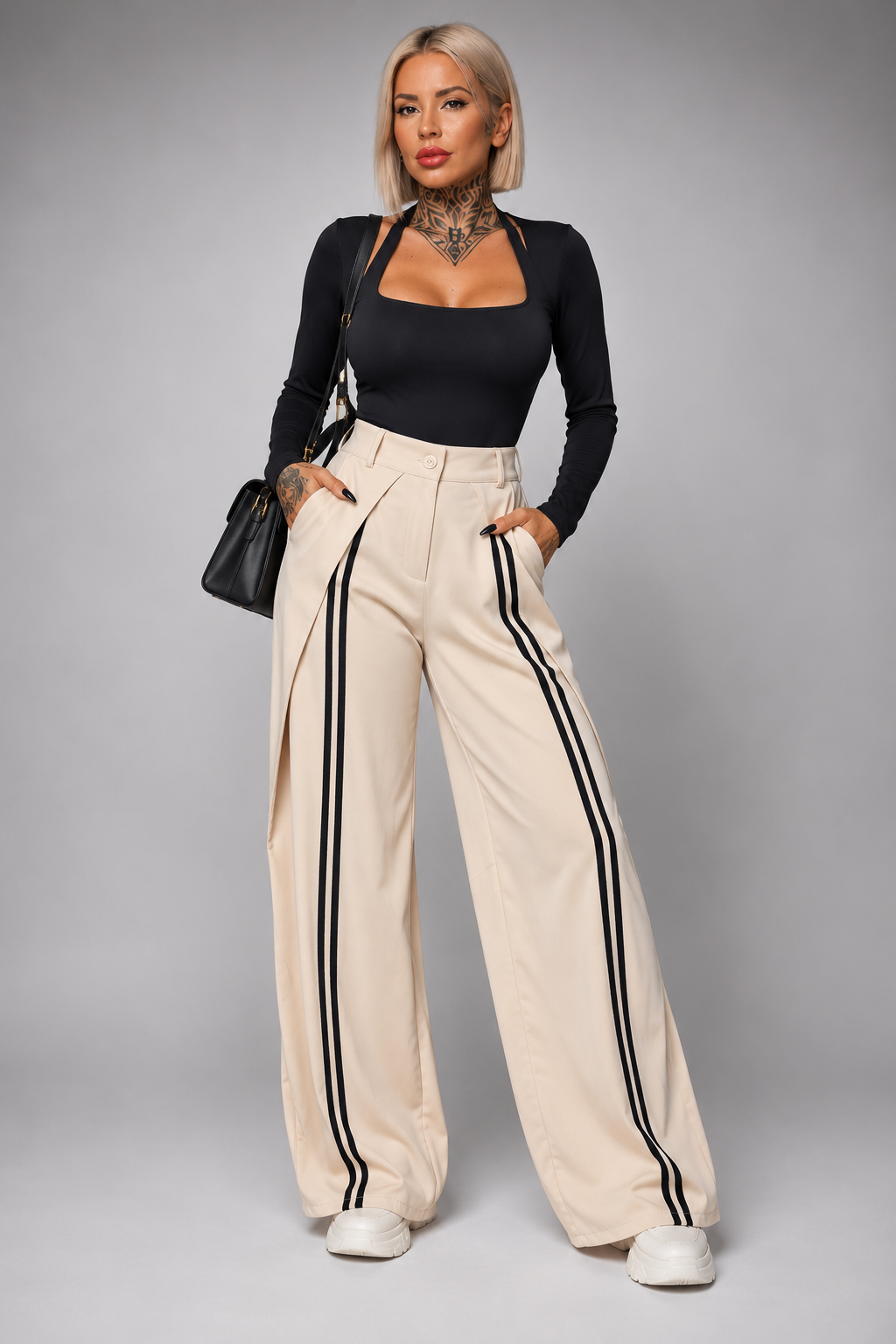Pantalón de pinzas con rayas laterales
