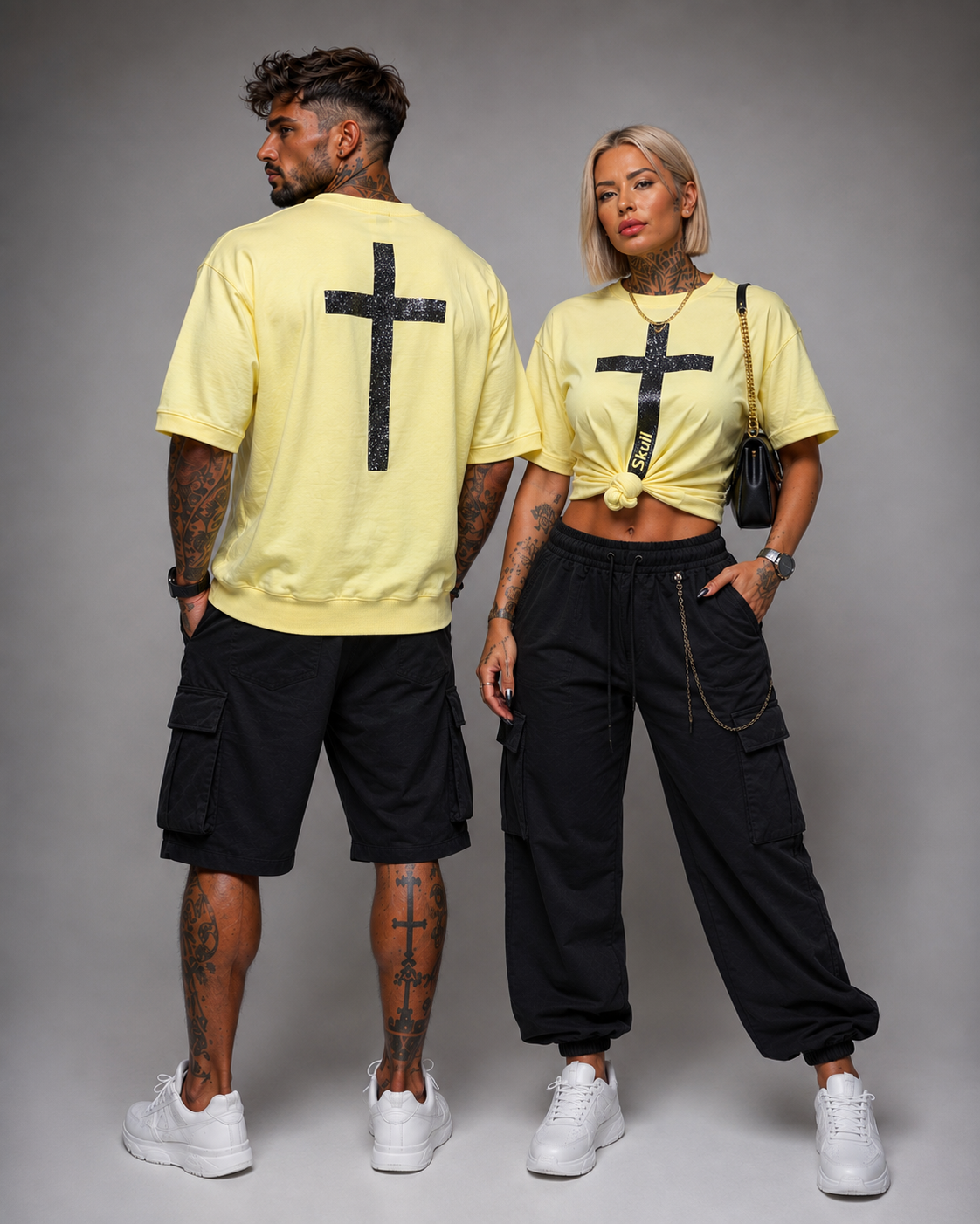 Camiseta Skull Cruz Brillo Amarilla Unisex