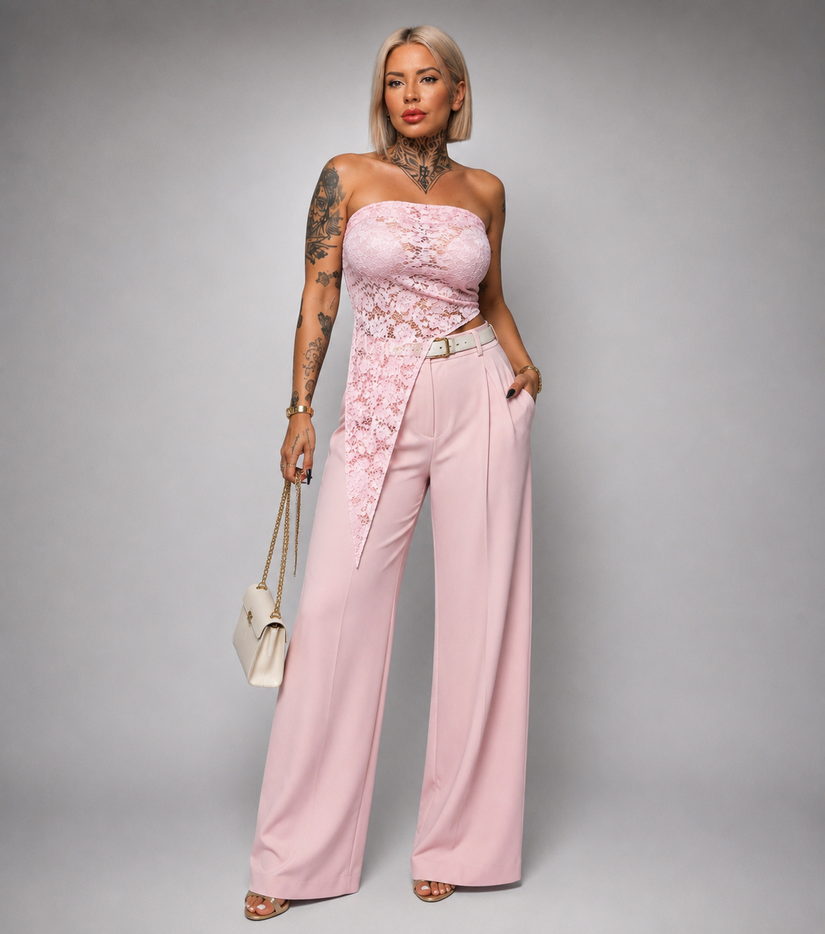 Top Bandeau de Encaje Asimétrico con Copas