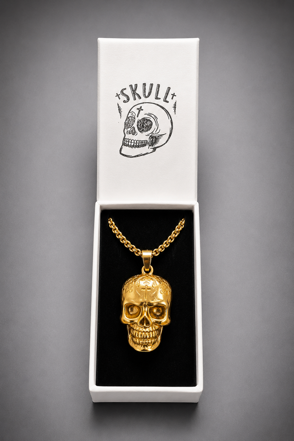 Collar Calavera Dorada de Acero Inoxidable