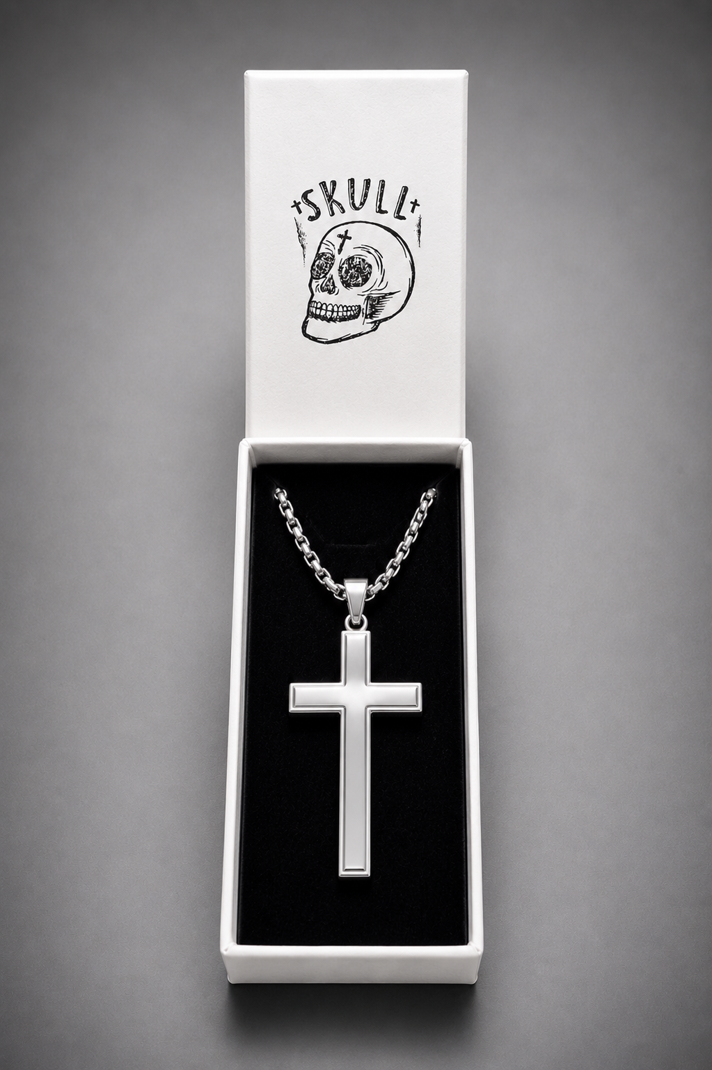 Collar Cruz Plateada de Acero Inoxidable