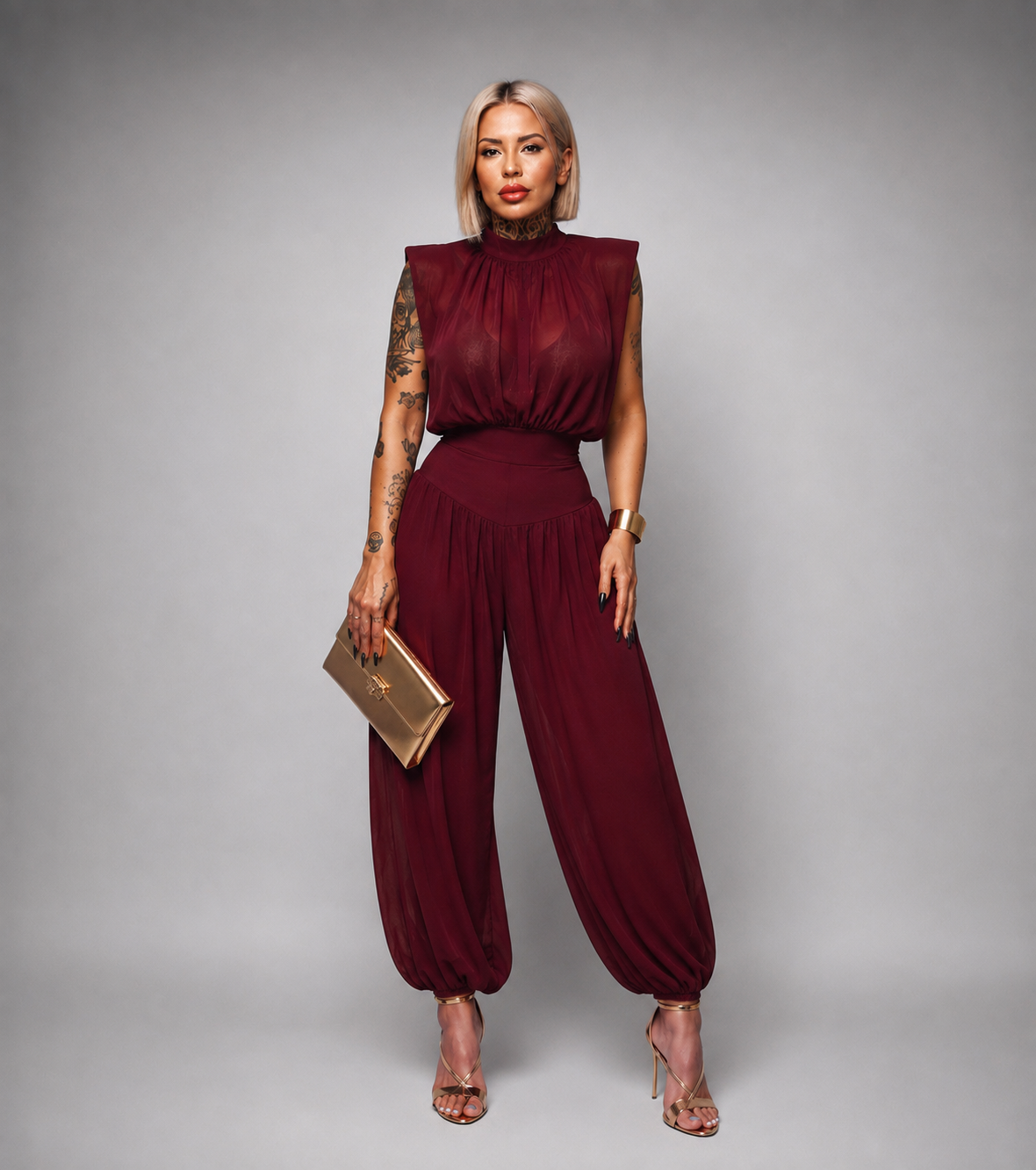 Conjunto Body con Hombreras y Pantalón Fluido