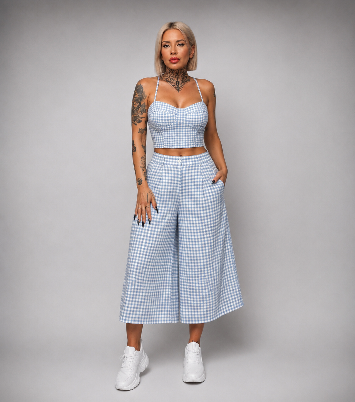 Conjunto Vichy Top Corsé y Pantalón Culotte