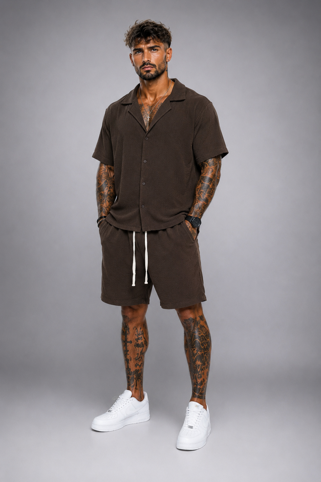 Conjunto Hombre Camisa y Bermuda Texturizado