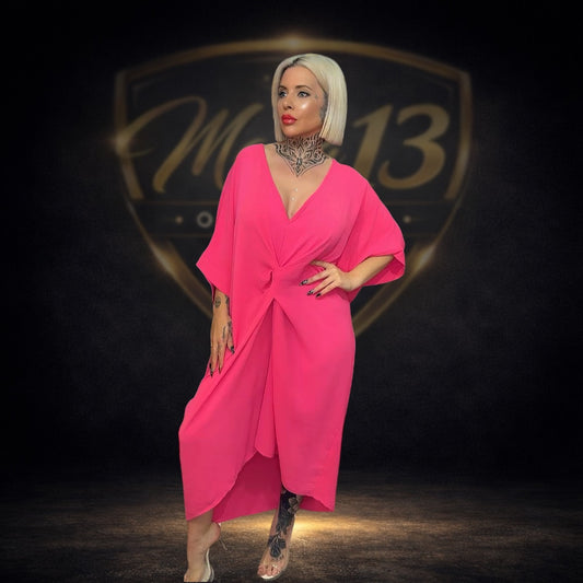 Vestido Nudo con Escote Rosa