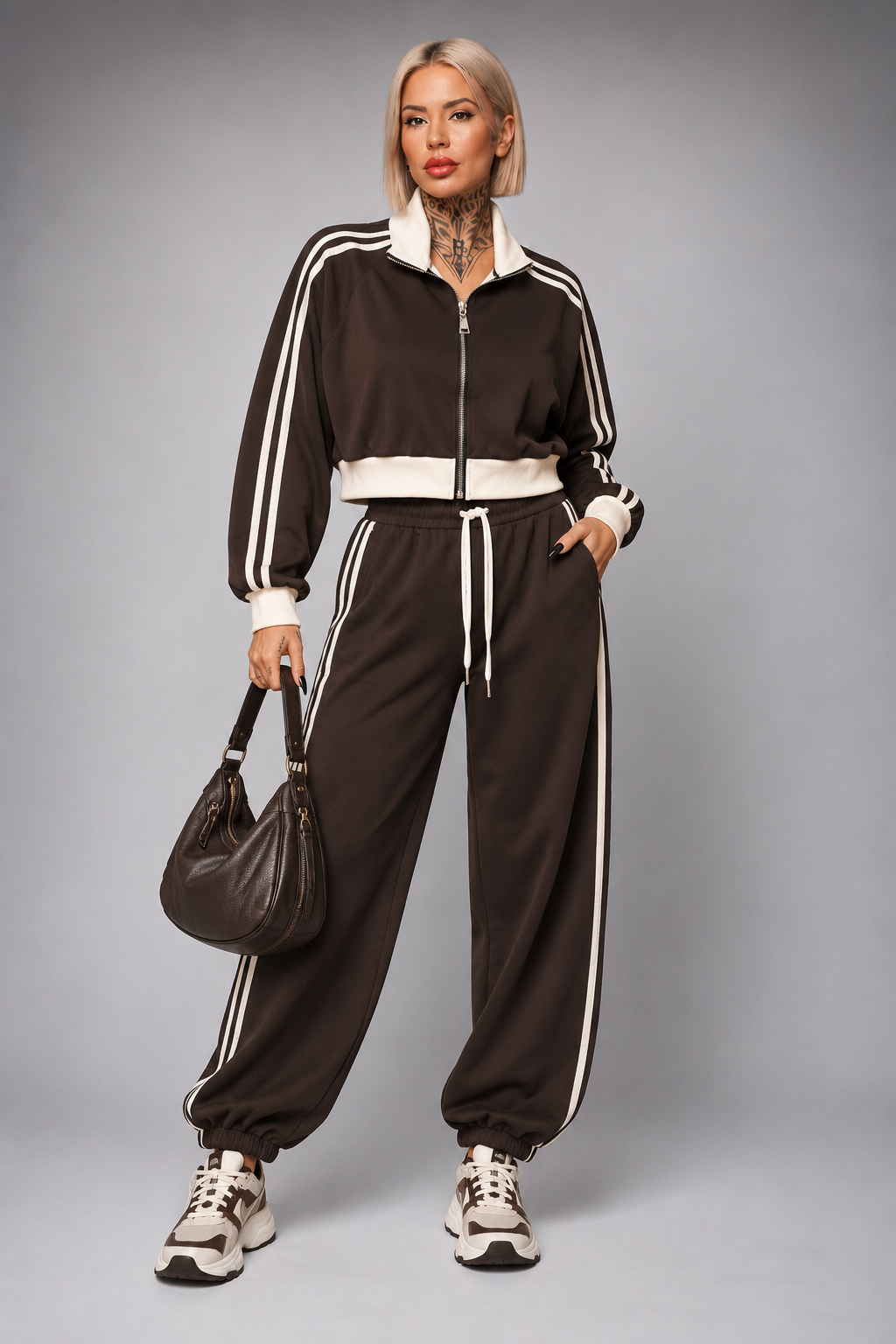 Conjunto Sport con Cremallera y Rayas Laterales