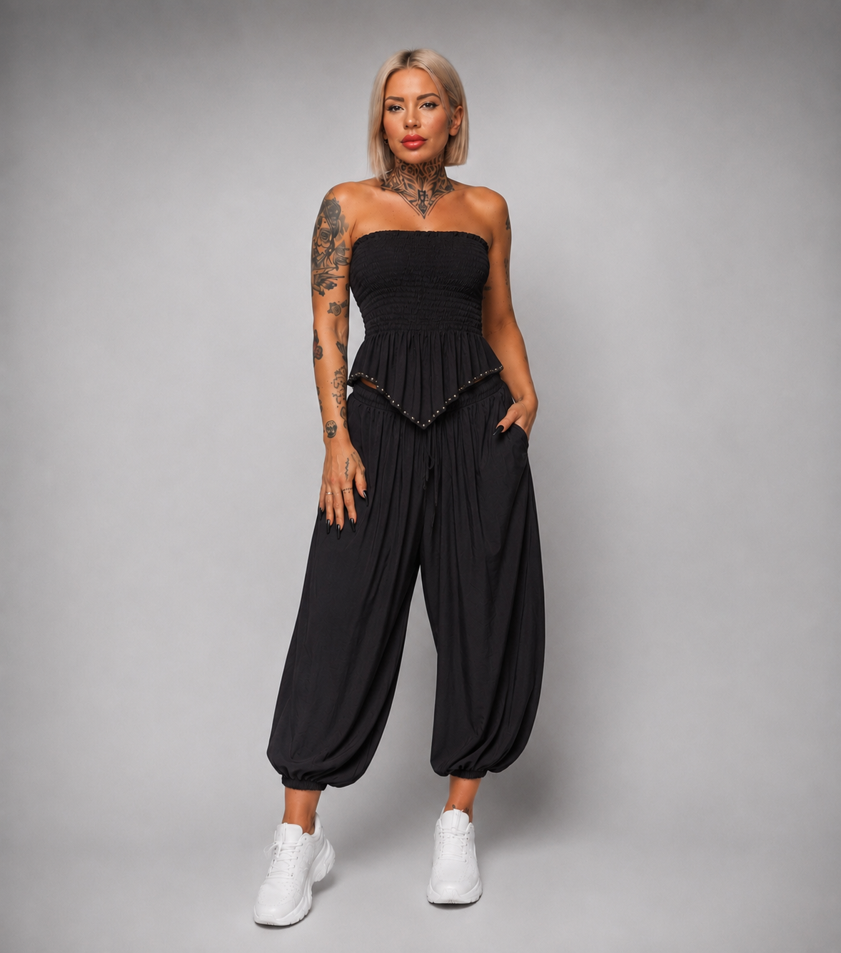 Conjunto Top Bandeau y Pantalón Bombacho