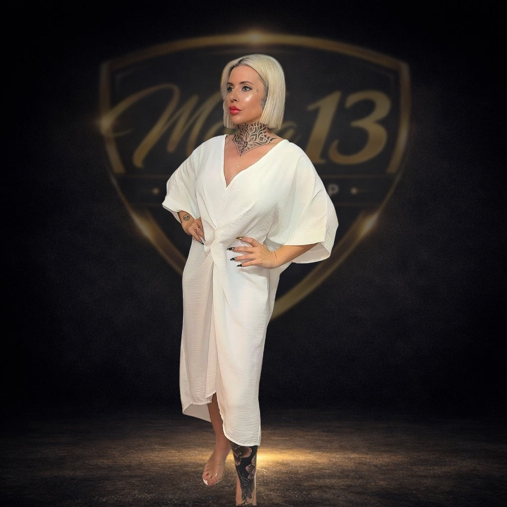 Vestido Nudo con Escote Blanco