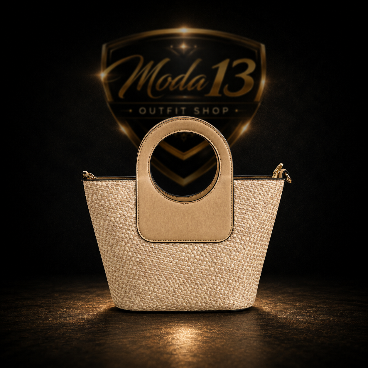 Bolso Cesta Beige con Asa Redonda