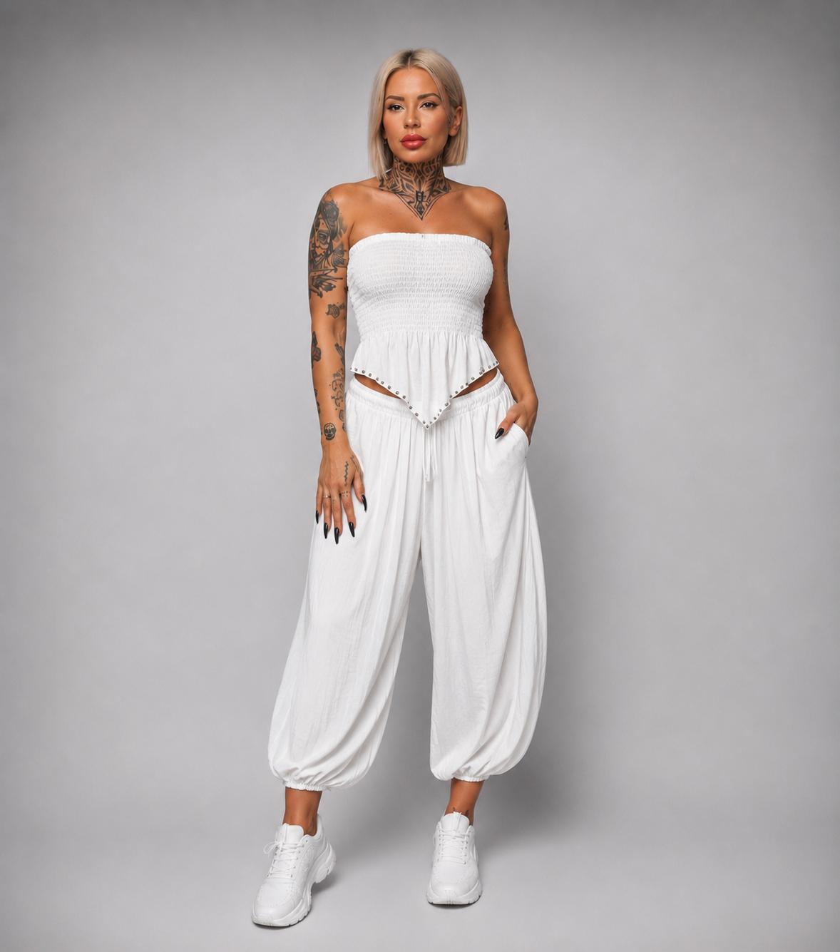 Conjunto Top Bandeau y Pantalón Bombacho