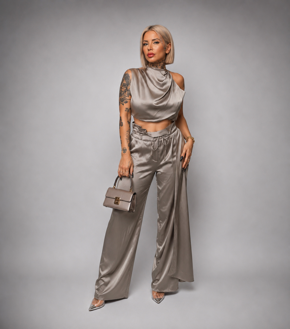 Conjunto de Satén Top + Pantalón Fluido