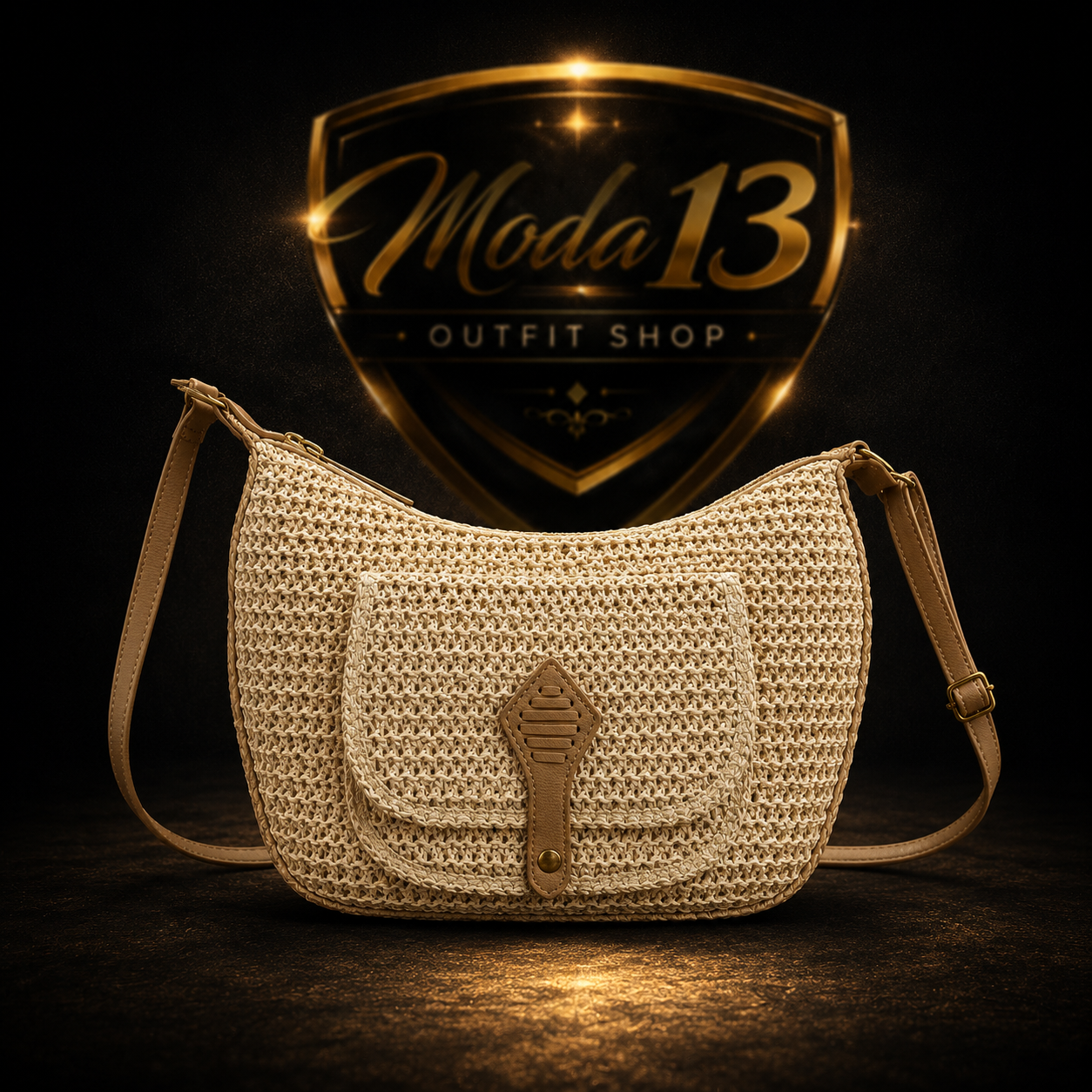 Bolso Bandolera de Rafia con Bolsillo Frontal