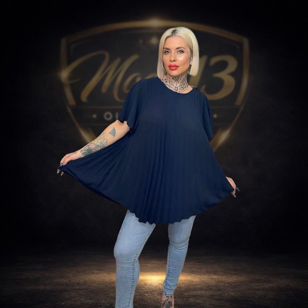 Blusa Plisada Azul Marino
